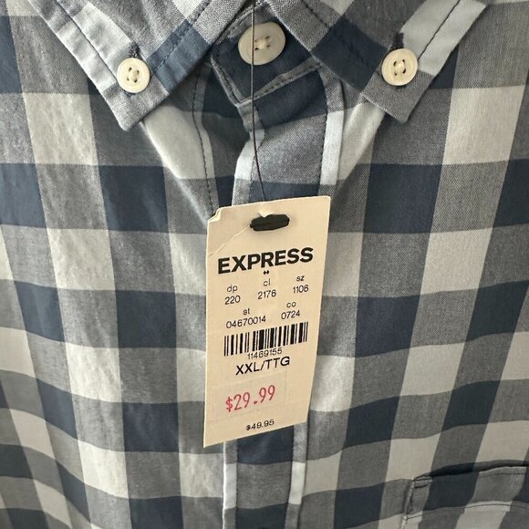 Express Blue Check XXL Shirt  NWT  100% Cotton - Picture 4 of 13